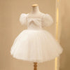 White Tulle Princess Flower Girl Dress - Puff Sleeves
