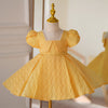 Yellow A-Line Flower Girl Dress with Beaded Puff Sleeves