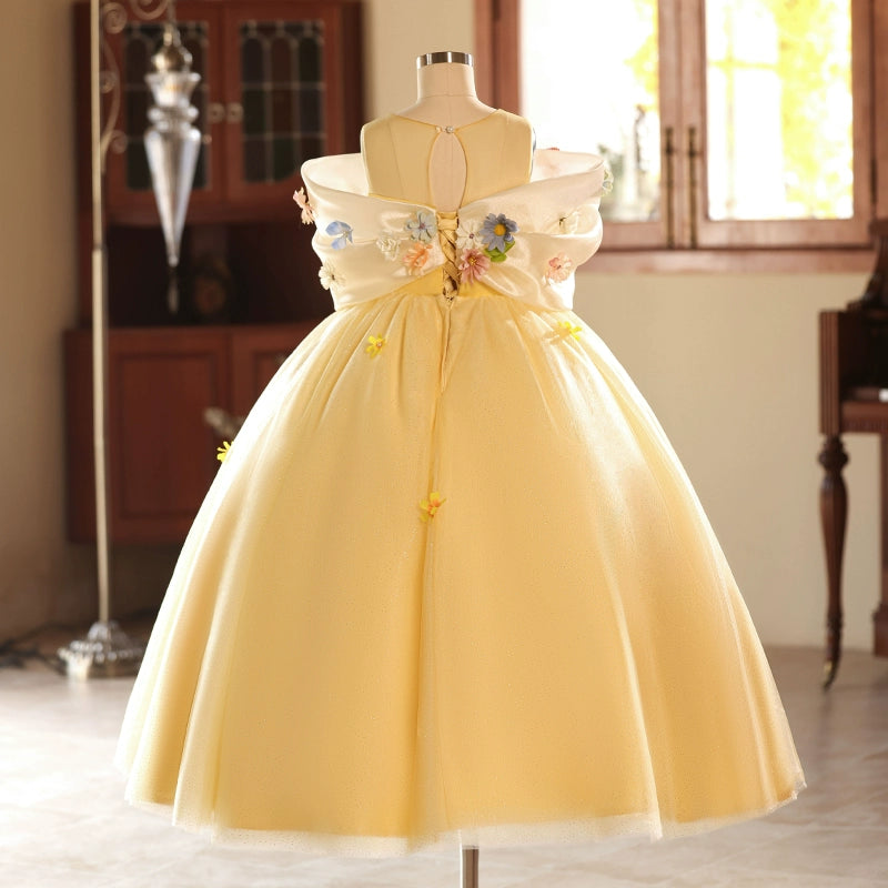 Yellow A-Line Princess Flower Girl Dress – Tulle & Chiffon