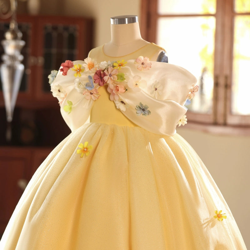 Yellow A-Line Princess Flower Girl Dress – Tulle & Chiffon