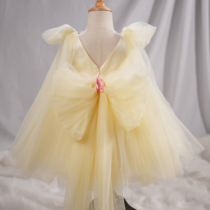 Yellow A-Line Princess Flower Girl Dress with Flowers and Beads