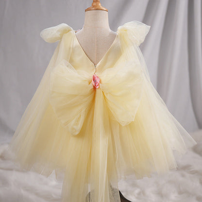 Yellow A-Line Princess Flower Girl Dress with Flowers and Beads
