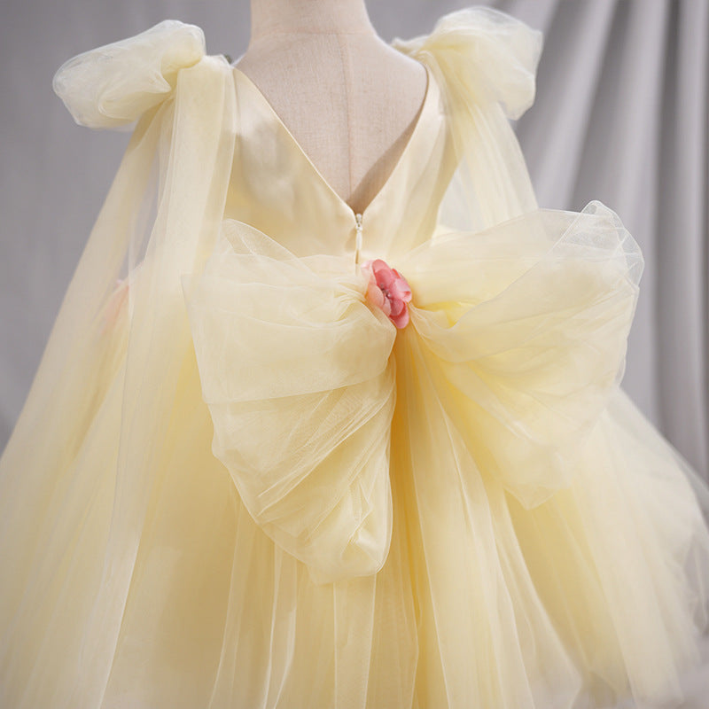 Yellow A-Line Princess Flower Girl Dress with Flowers and Beads