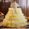 Yellow A-Line Princess Flower Girl Dress with Lace and Ruffles