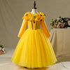 Yellow Satin Tulle A-Line Flower Girl Dress Long Sleeve Floor
