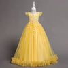 A-line Round Floor Length Lace Flower Girl Dress in Yellow