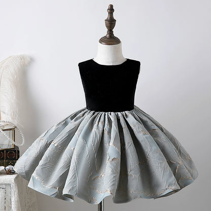 Princess Black Satin Back Zip Baptism Bow(s) Tea Length Sleeveless Round Flower Girl Dress