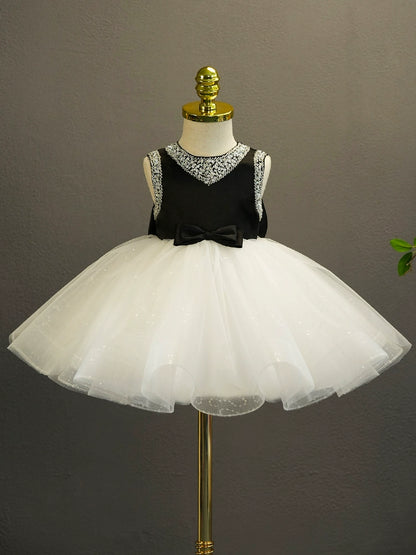 Princess Black Satin Back Zip Baptism Cascading Ruffles Tea Length Sleeveless Ruffle Sleeve Round Flower Girl Dress