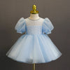 Princess Round Tea Length Tulle Flower Girl Dress in Blue