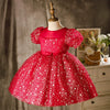 Princess Round Tea Length Organza Flower Girl Dress in Burgundy