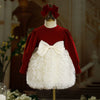 Princess Round Tea Length Tulle Flower Girl Dress in Burgundy