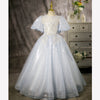 Princess Round Floor Length Sequined Flower Girl Dress in Dusty Blue