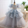 Princess Round Floor Length Tulle Flower Girl Dress in Dusty Blue