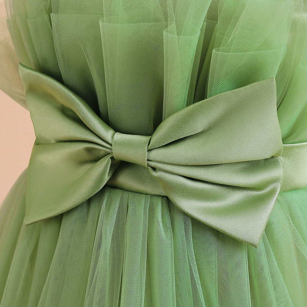 Princess Green Tulle Back Zip Baptism Pleated Floor Length Sleeveless Round Flower Girl Dress
