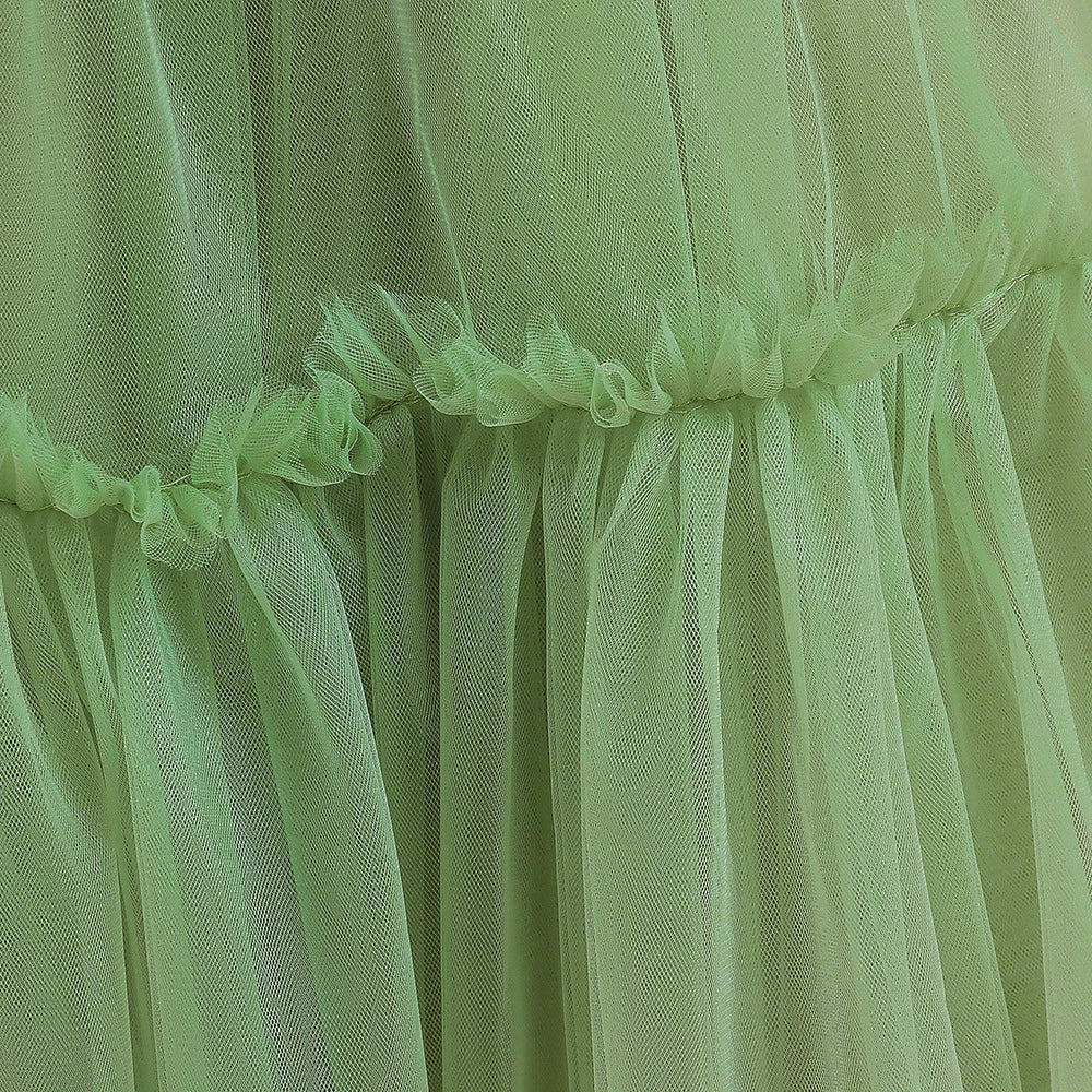 Princess Green Tulle Back Zip Baptism Pleated Floor Length Sleeveless Round Flower Girl Dress