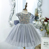 Princess Round Tea Length Tulle Flower Girl Dress in Grey