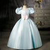 Princess Square Floor Length Satin Flower Girl Dress in Mint Green