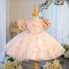 Princess Round Tea Length Satin Flower Girl Dress in Pink