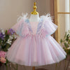 Princess Square Tea Length Satin Flower Girl Dress in Pink