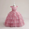 Princess Round Floor Length Satin Flower Girl Dress in Pink