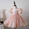 Princess Round Tea Length Sequined Flower Girl Dress in Pink