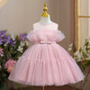 Princess Round Tea Length Tulle Flower Girl Dress in Pink