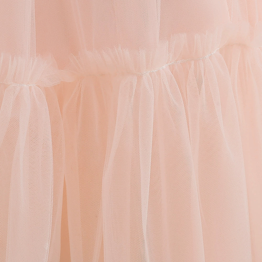 Princess Pink Tulle Back Zip Baptism Pleated Floor Length Sleeveless Round Flower Girl Dress