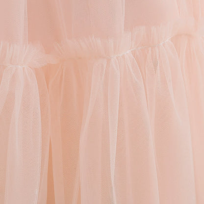 Princess Pink Tulle Back Zip Baptism Pleated Floor Length Sleeveless Round Flower Girl Dress