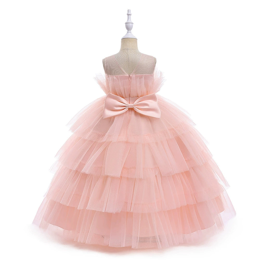 Princess Pink Tulle Back Zip Baptism Pleated Floor Length Sleeveless Round Flower Girl Dress