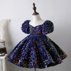 Princess Round Tea Length Sequined Flower Girl Dress in Royal Blue