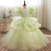 Princess Round Floor Length Organza Flower Girl Dress in Sage Green