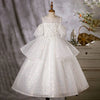 Princess Jewel Neck Floor Length Organza Flower Girl Dress in White