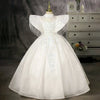Princess Mock Neck Floor Length Polyester Flower Girl Dress in White