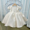 Princess Round Tea Length Satin Flower Girl Dress in White
