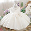 Princess Round Tea Length Satin Flower Girl Dress in White