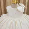 Princess Round Tea Length Satin Flower Girl Dress in White