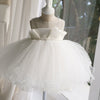 Princess Round Tea Length Satin Flower Girl Dress in White