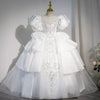 Princess Round Floor Length Satin Flower Girl Dress in White