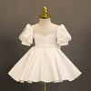 Princess Sweetheart Tea Length Satin Flower Girl Dress in White