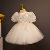 Princess Round Tea Length Tulle Flower Girl Dress in White