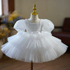 Princess Scoop Tea Length Tulle Flower Girl Dress in White