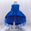 Princess Round Tea Length Satin Flower Girl Dress in Blue