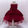 Princess Round Tea Length Satin Flower Girl Dress in Burgundy