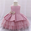 Princess Round Tea Length Satin Flower Girl Dress in Pink