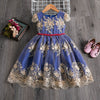 Princess Boat Neck Tea Length Satin Flower Girl Dress in Blue